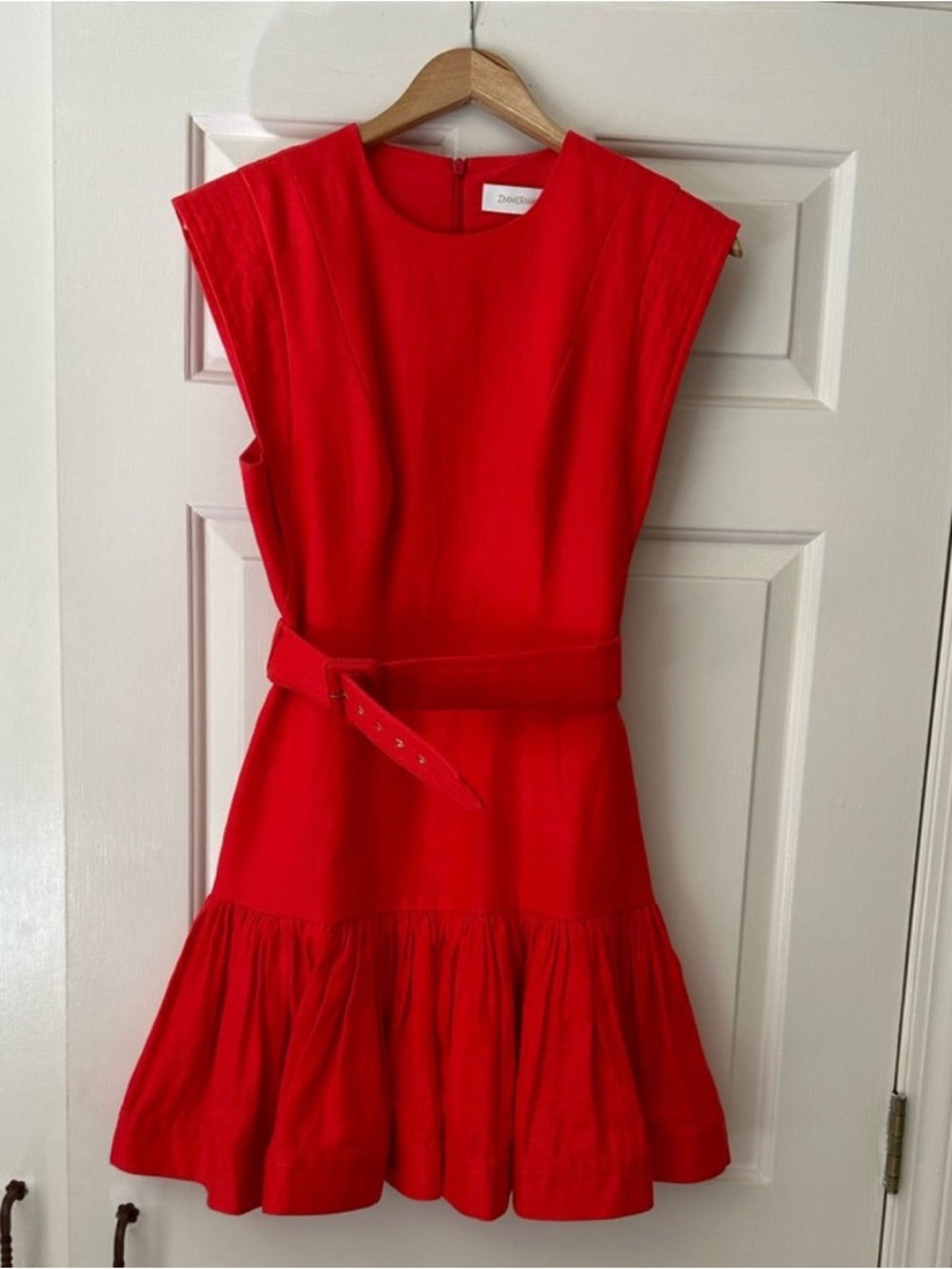 Zimmermann Bright Red Sleeveless Dress with Ruffle Hem
